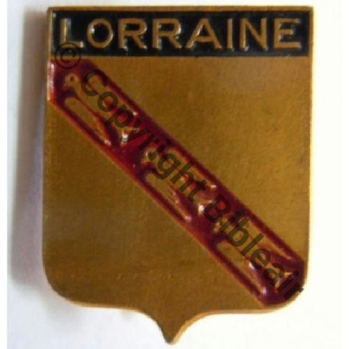 LOR A1046NH PEU PROBABLE GC LORRAINE INDO  AUGIS LYON 1Li 2Griffes Dos dore lisse 25x20mm Alu peint Sc.leberetvert 200EurInv 